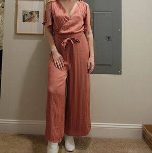 Express Pink Satin Wide Leg Jumpsuit